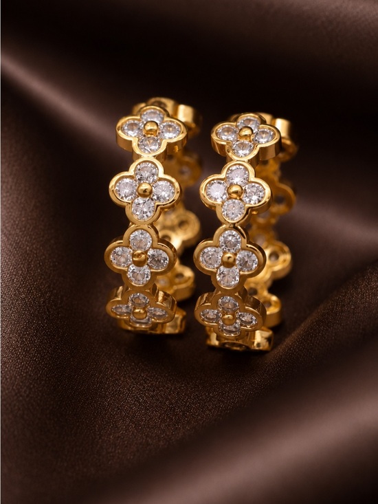 Jewelry - 14K gold plated floral hoop earrings